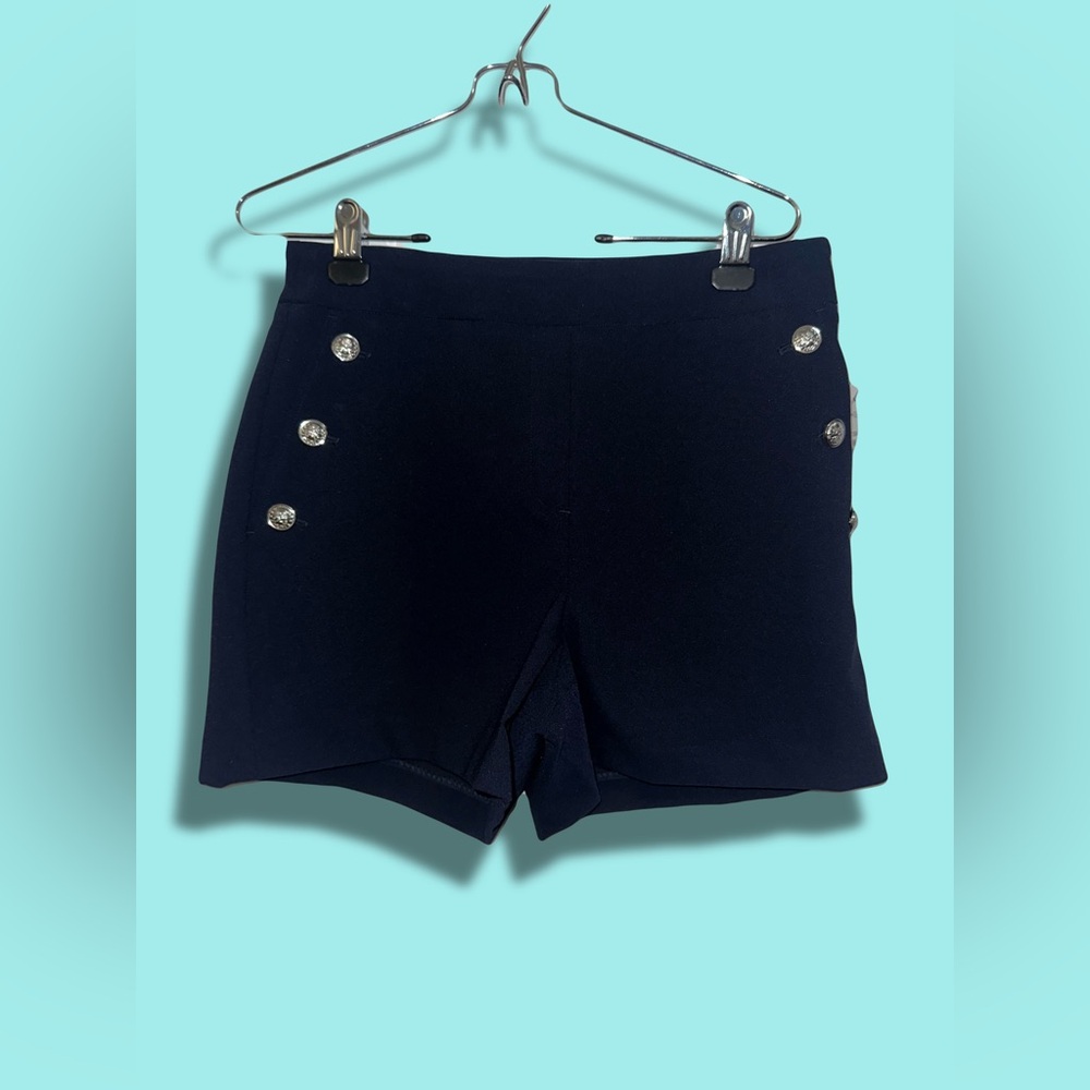 Rachel Zoe Dark Blue High Waist Shorts with Silver Buttons